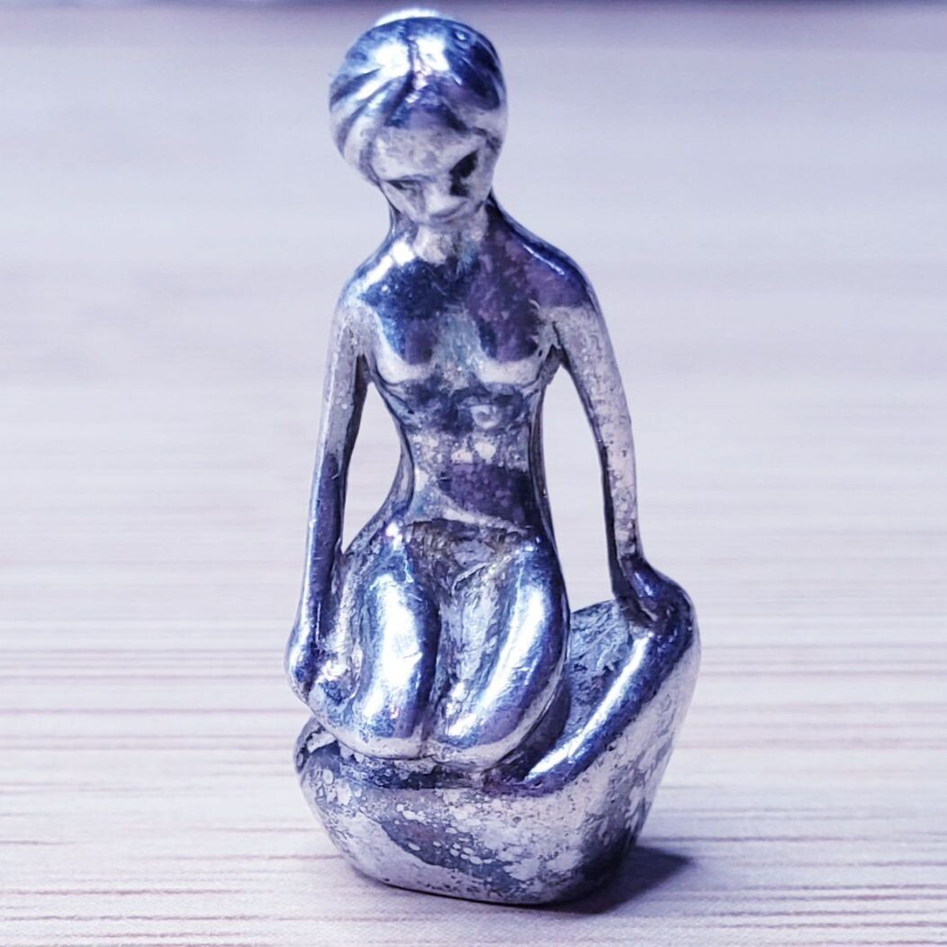Vintage Sterling Silver 3D Mermaid Sitting on the Rock Pendant.