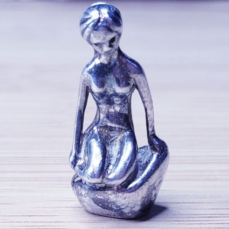 Vintage Sterling Silver 3D Mermaid Sitting on the Rock Pendant.