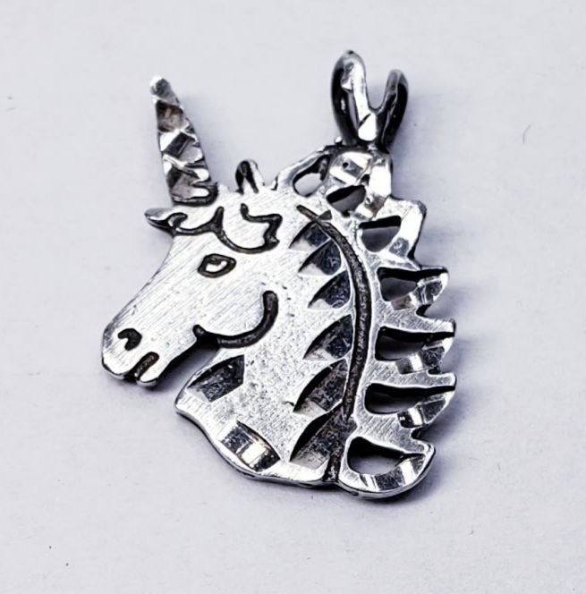 Sterling Silver Engraved Unicorn Head Charm Pendant