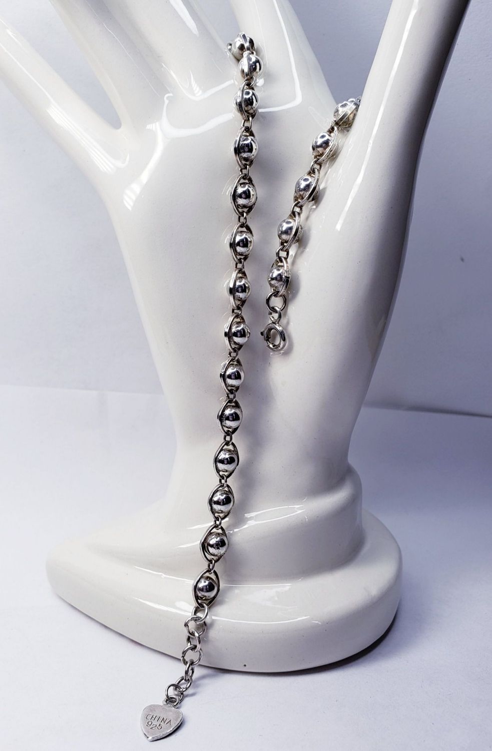Sterling Silver Captive Beaded Anklet 10" Long.