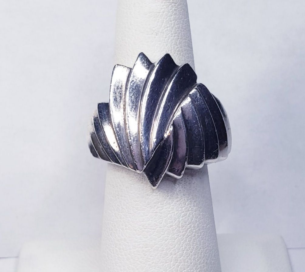 Art Deco Style Sterling Silver Solid Unisex Ring Size 5.75