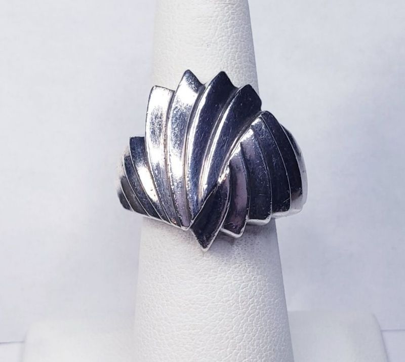 Art Deco Style Sterling Silver Solid Unisex Ring Size 5.75