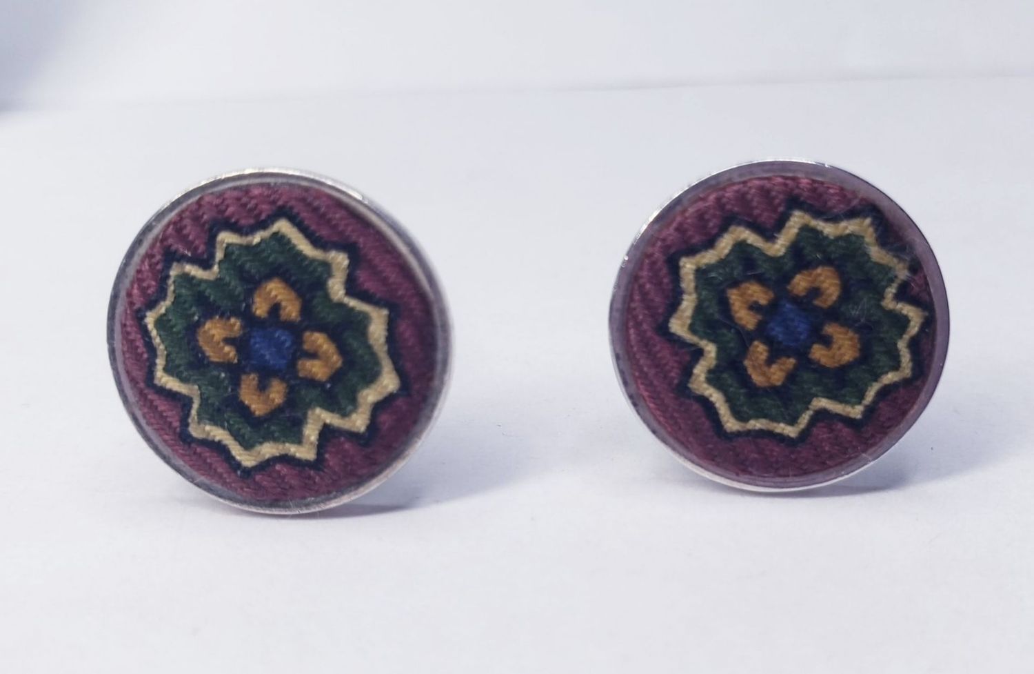 Hand Embroidered Sterling Silver Cufflinks.