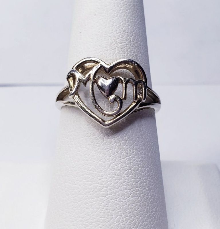 Heart Shaped Gold Vermeil Mom Ring Size 8