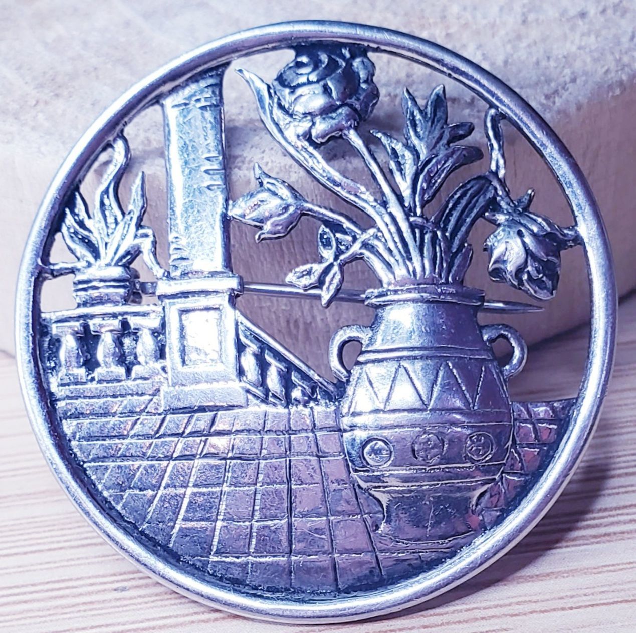 Greco-Roman Scene Sterling Silver Brooch/Pendant