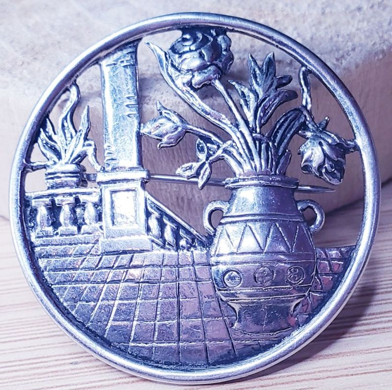 Greco-Roman Scene Sterling Silver Brooch/Pendant