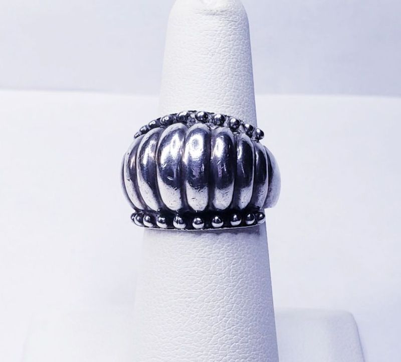Ribbed Beaded Dome Style Sterling Silver Ring Size 6