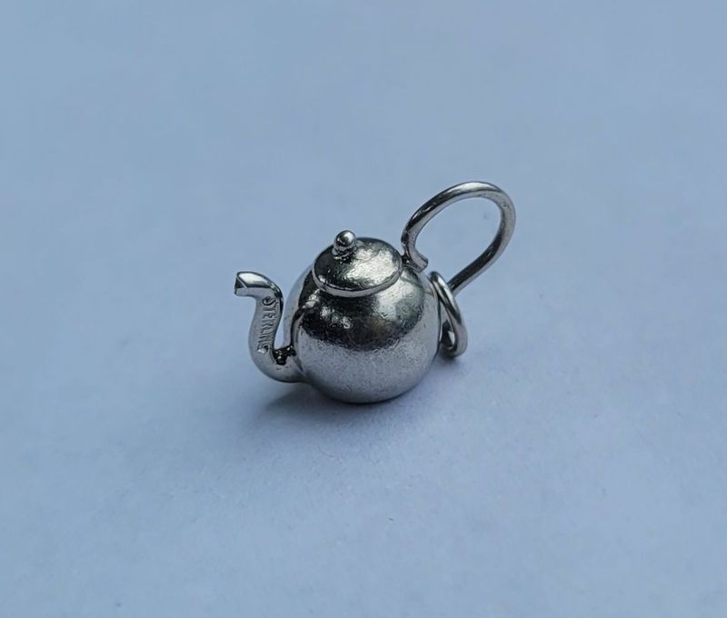 3D Teapot Sterling Silver Charm Pendant