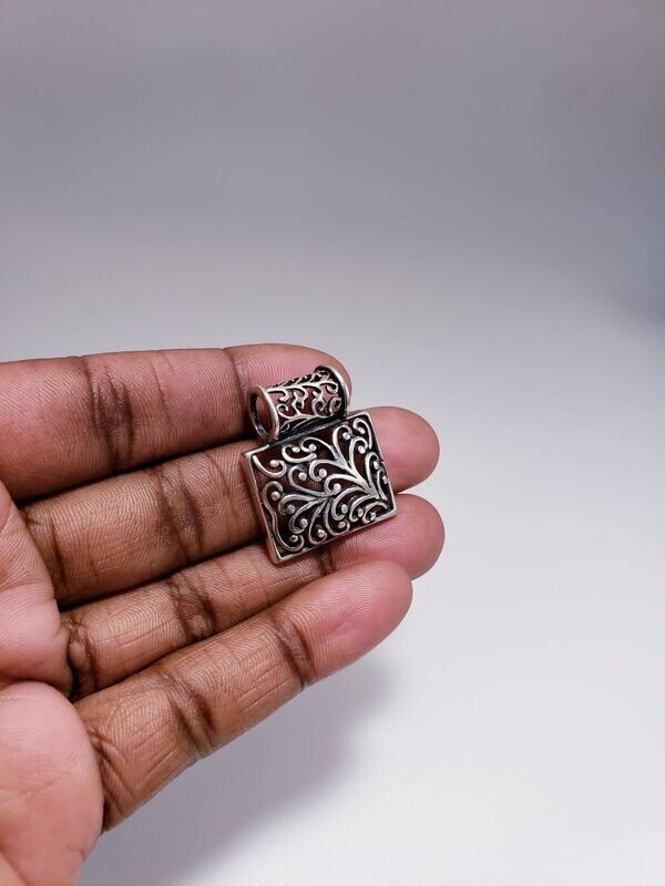 Sterling Silver Filigree Scrollwork Rectangular Slide Pendant