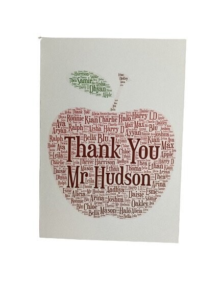 Teachers Apple Word Art Card|Personalised with your words.