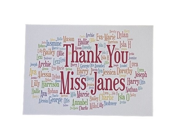 Teacher Word Art Card|Personalised with your words and your shape choice.