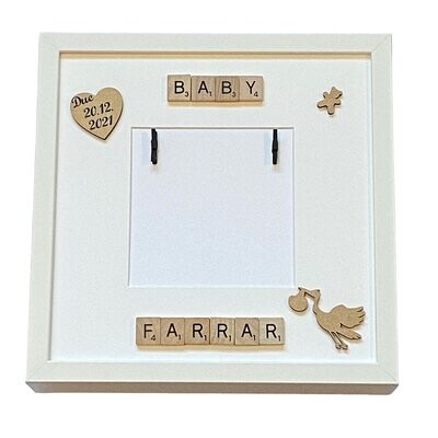 Baby Scan Picture Scrabble Art Frame|Personalised with Name and Date.