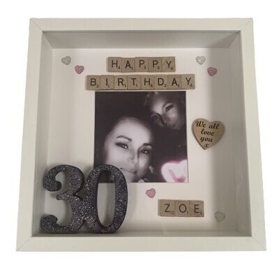 Birthday Scrabble Art Photo Frame|Personalised with name, age and message.