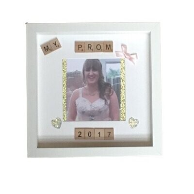 Prom Scrabble Art Photo Frame|Personalised with name and date.