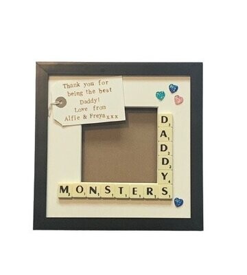 Daddy's Angels, Stars, Monsters Scrabble Art Photo Frame|Personalised message.
