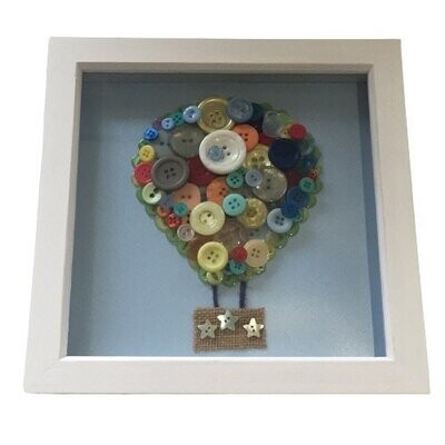 Hot Air Balloon Button Art in Wooden Frame|Personalisation available.
