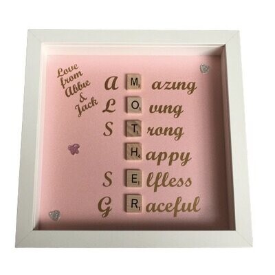 Mother in Words Scrabble Frame|Personalised with your message.