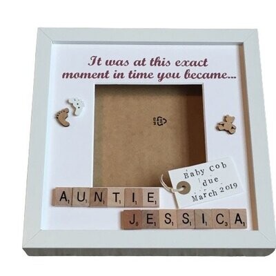It was at this exact moment|Pregnancy Announcement Personalised Scrabble Art Photo Frame.