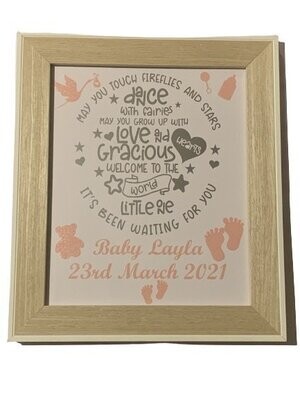 Welcome to the World Little One|Personalised New Baby Framed A4 Vinyl Print.