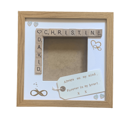 Bereavement Photo Memory Frame|Scrabble Art Personalised with names and message.