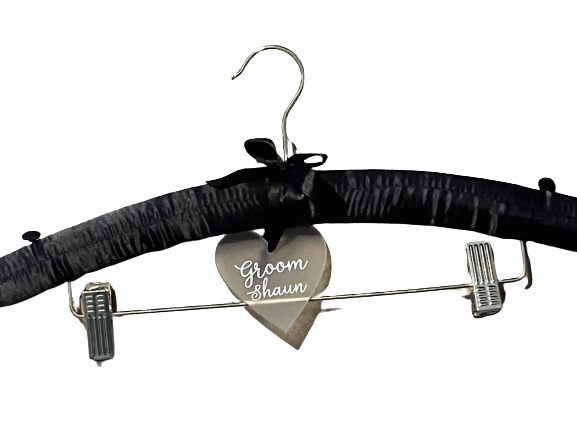 Groom's Suit Hanger - Padded satin suit hanger with personalised heart.