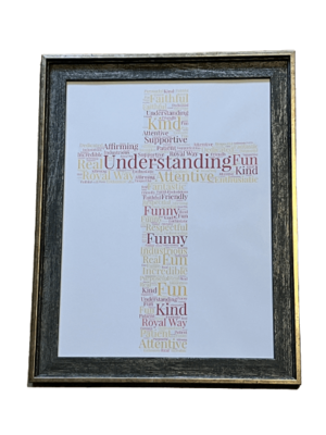 Personalised A3 Word Art Framed Print|Completely customisable.