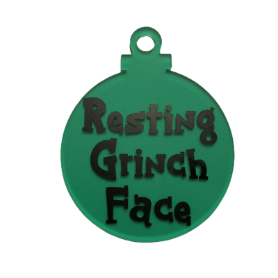 Grinch Inspired Bauble|Choice of phrase and writing colour.