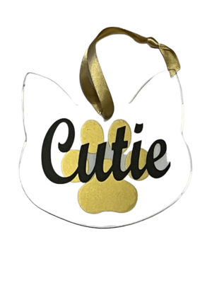 Cat Head Shaped Pet name acrylic bauble|Personalised and choice of colours. Perfect Christmas decoration for your pet.