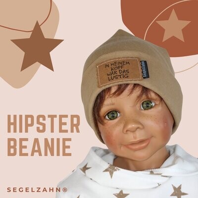 Hipster Beanie Kinder Mütze Rehbraun Haselnuss mit frechem Spruch Unisex Kindermütze