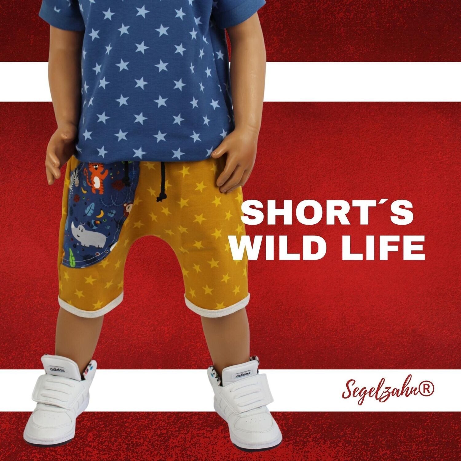 Shorts, Sommerhose Senf Gelb Sterne, Unisex Jungen Mädchen kurze Hose , Kinderhose für den Sommer / Tiere
