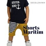 Shorts, kurze Hose Kinder Senf Gelb Maritim Streifen Ringel Sweat Jogger, Segelzahn Kinderkleidung Sommerhose Kinderhose Strandhose kurz