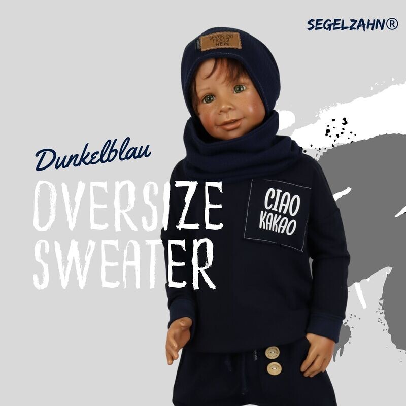 Oversize Sweatshirt Kinder Blau, Unisex Pullover, Kind Baby Oberteil, Kinderpullover Dunkelblau Junge Mädchen - Ciao Kakao