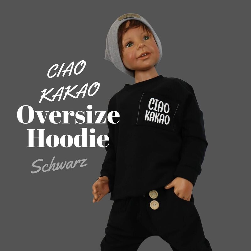 Oversize Sweatshirt Kinder Schwarz, Kinderpullover Unisex mit Spruch, Jungen Mädchen Oberteil, Pullover - Ciao Kakao