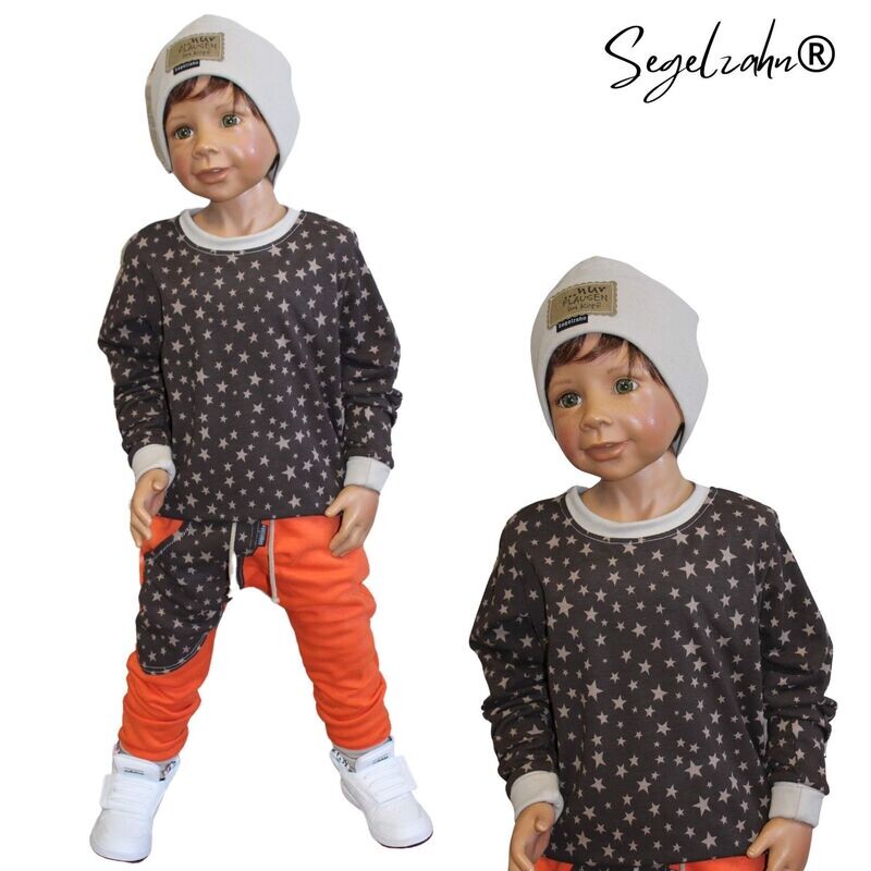 Langarmshirt Kinder Unisex Sterne Braun, Oberteil für Jungen und Mädchen, Longsleeve Pullover Sweatshirt