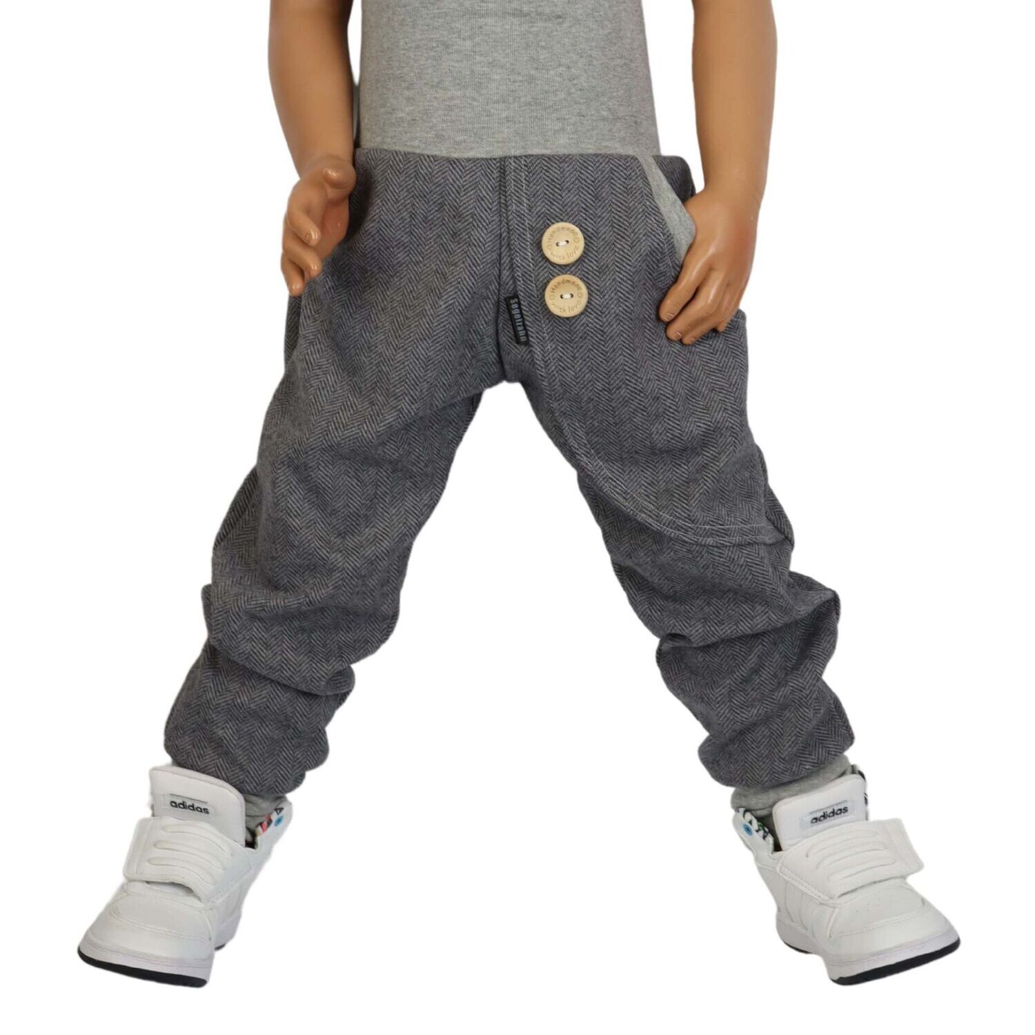 elegante Fischgrät Pumphose Kinder Unisex Hose Fischgrätmuster Dunkelgrau Jungen Mädchen Einschulung