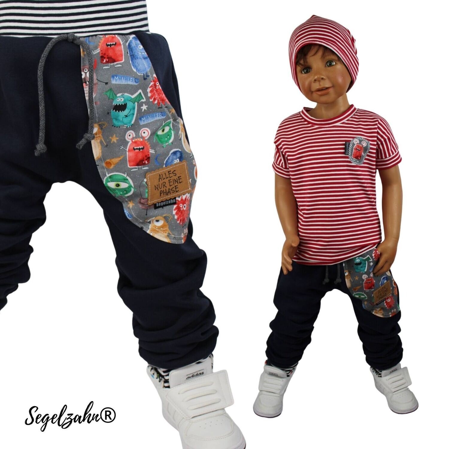 Sweat Jogger Slim Fit Hose Kinder Blau Monster Unisex Jungen Mädchen Kinder Baby