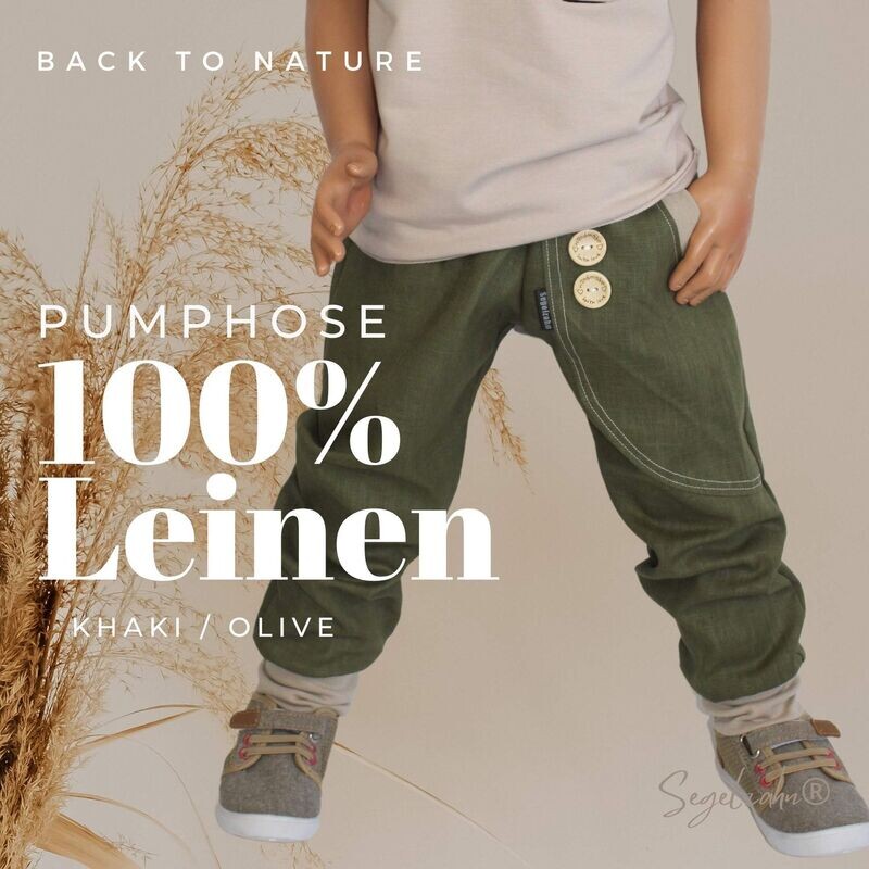 Leinenhose Kinder Khaki / Olive - Pumphose Leinen Unisex Leinenhose Kinder Khaki / Olive - Pumphose Leinen Unisex