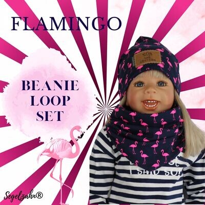 Beanie Loop Set Mädchen Flamingo Blau