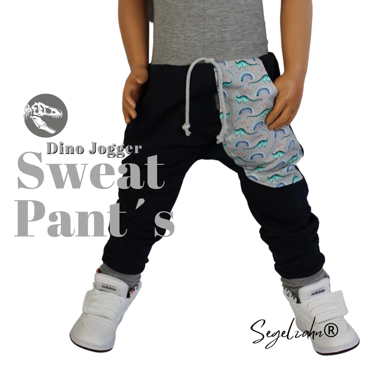 Dino Hose Unisex Blau - Kinderhose für Jungen und Mädchen - Dinosaurier Sweat Hose