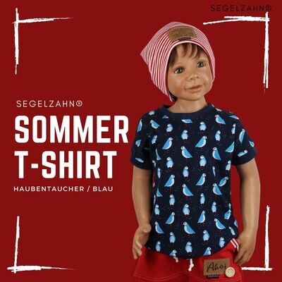 T-Shirt Kinder Sommershirt kurzarm Kindershirt - Blau - Unisex Kind Baby Junge Mädchen - Haubentaucher - tshirt Segelzahn Kinderkleidung