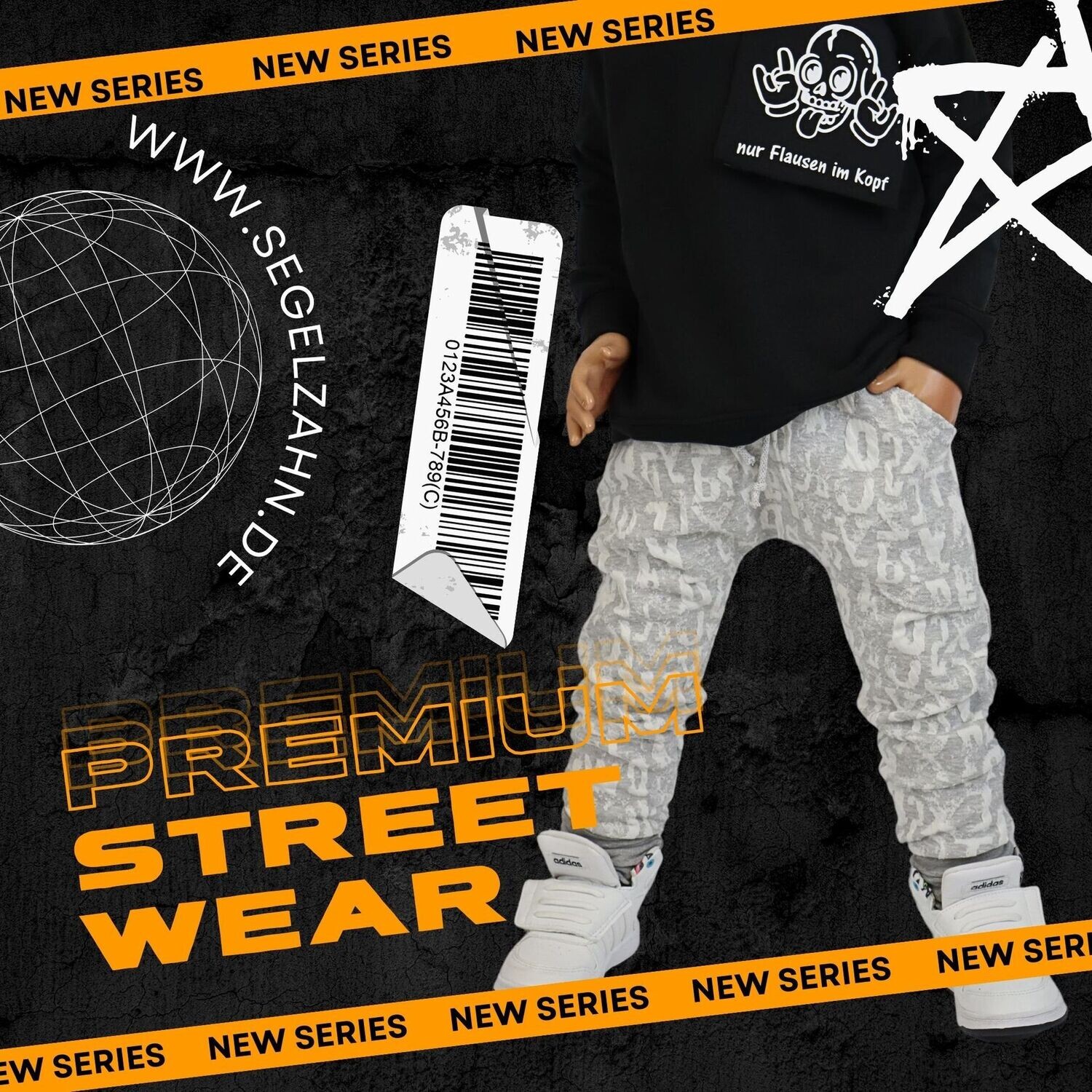 Slim Fit Jogger Kinder / Jacquard Hose / Kind Baby / Jogginghose / Kinderhose / Junge / Hellgrau / Segelzahn Kinderkleidung