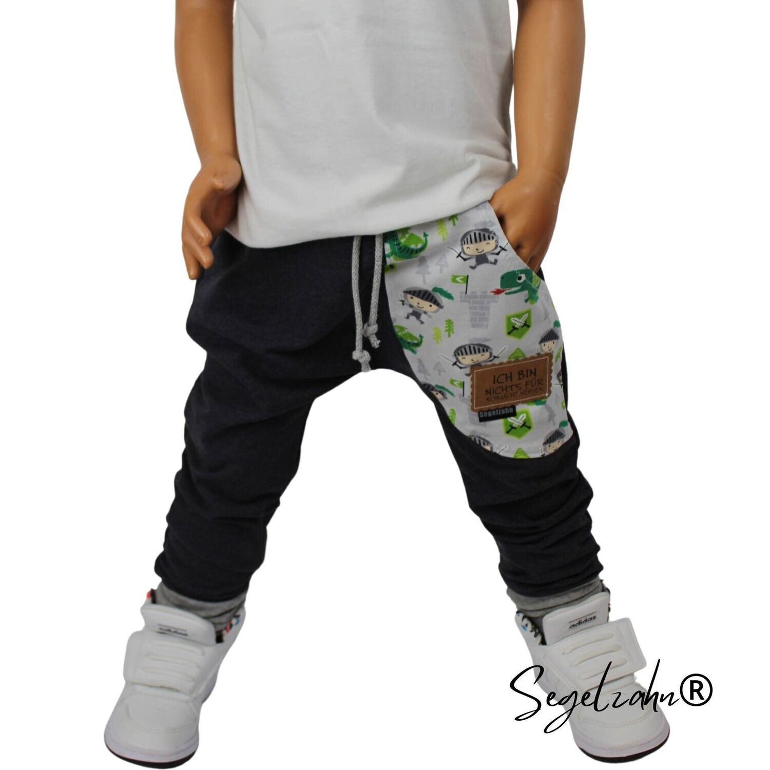 Sweat Hose Kinder Grau - Slim Fit Jogger Kind Baby - Unisex Kinderhose - Drachen Ritter - Segelzahn Kinderkleidung - graue Hosen