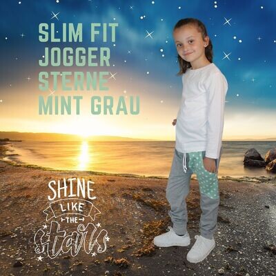 Slim Fit Jogger Mädchen Unisex Kinder - Grau Sterne Mint - Sweat Hose Kind Baby - Jogginghose - Segelzahn Hosen - Kinderkleidung