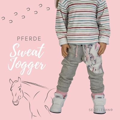 Slim Fit Hose Mädchen / Pferde / Grau / Sweat Jogger Kind Baby / Sweathose / Pferdehose / Kinderhose / Segelzahn Kinderkleidung / Pferd