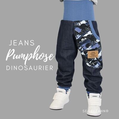 Jeans Pumphose Dino Blau / Kinderhose / Jungen / Dinosaurier / Jeanshose / Kind Baby / Hosen / Segelzahn / Kinderkleidung / Dinohose
