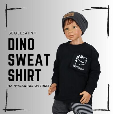 Oversize Sweatshirt Dinosaurier Schwarz - frecher Dino Pullover Unisex für Jungen und Mädchen - Happysaurus Black Edition