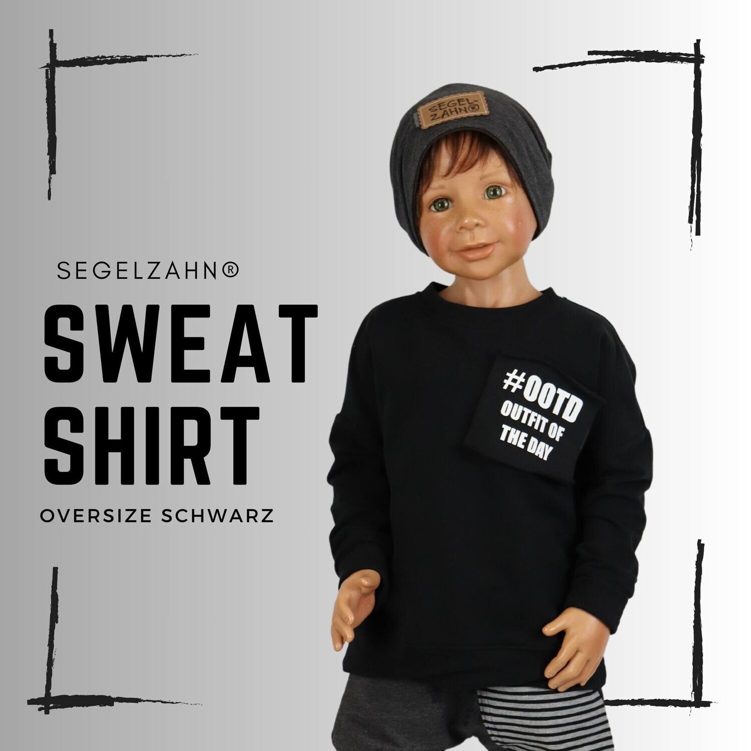 Oversize Pullover Schwarz - Statement Sweatshirt Unisex für Jungen und Mädchen, Kinder und Babys