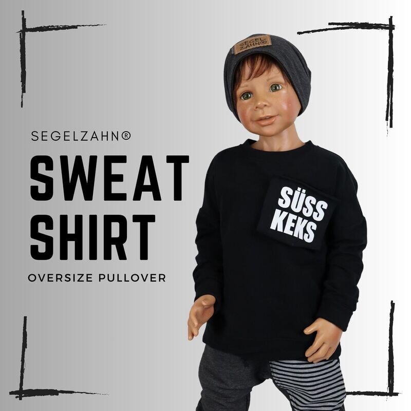 Oversize Sweatshirt SÜSS KEKS Schwarz - Unisex Pullover für Jungen und Mädchen
