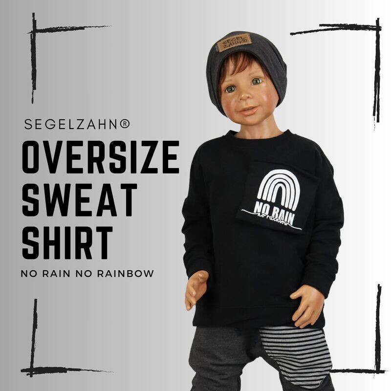 Oversize Sweatshirt für Kinder Schwarz - Unisex statement Pullover für Jungen und Mädchen von Segelzahn no rain no rainbow Kinderpullover Oversize Sweatshirt für Kinder Schwarz - Unisex statement Pullover für Jungen und Mädchen von Segelzahn no rain no rainbow Kinderpullover