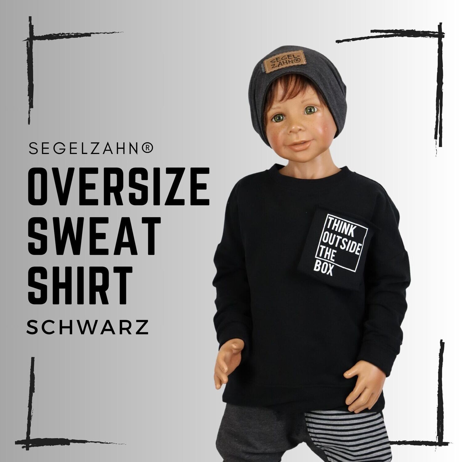Oversize Sweatshirt für Kinder Schwarz - Unisex statement Pullover für Jungen und Mädchen von Segelzahn think outside the box Kinderpullover